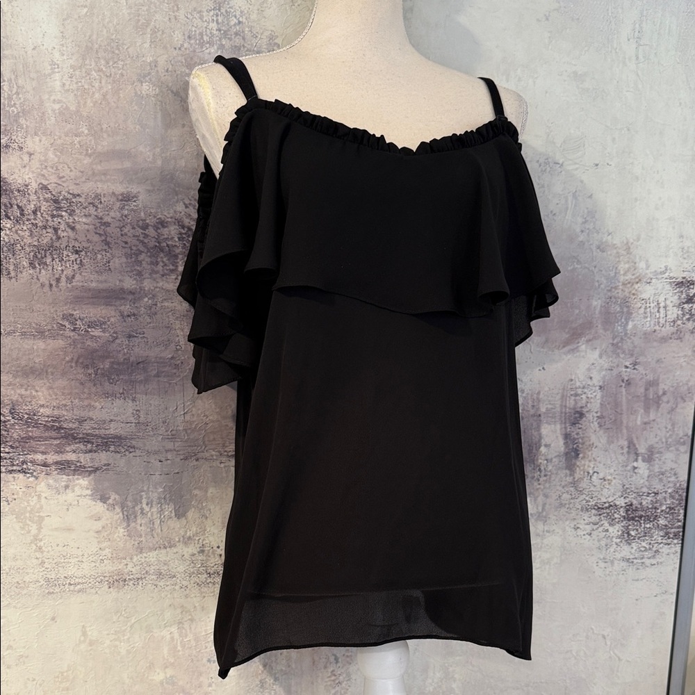 Black Ruffled Sleeveless Flirty Top
